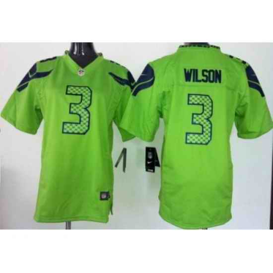 Youth Nike Seattle Seahawks 3 Russell Wilson Green Jerseys